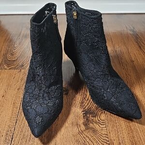 Kate Spade New York Black Lace Ankle Booties Size 7.5 | Pointed Toe Dress Boots